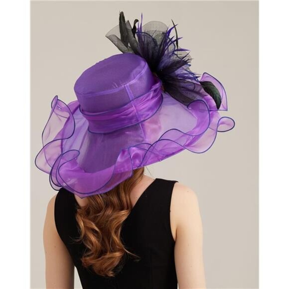 Women Hats Headband Hairpin Organza Fascinator Purple - Picture 5 of 7